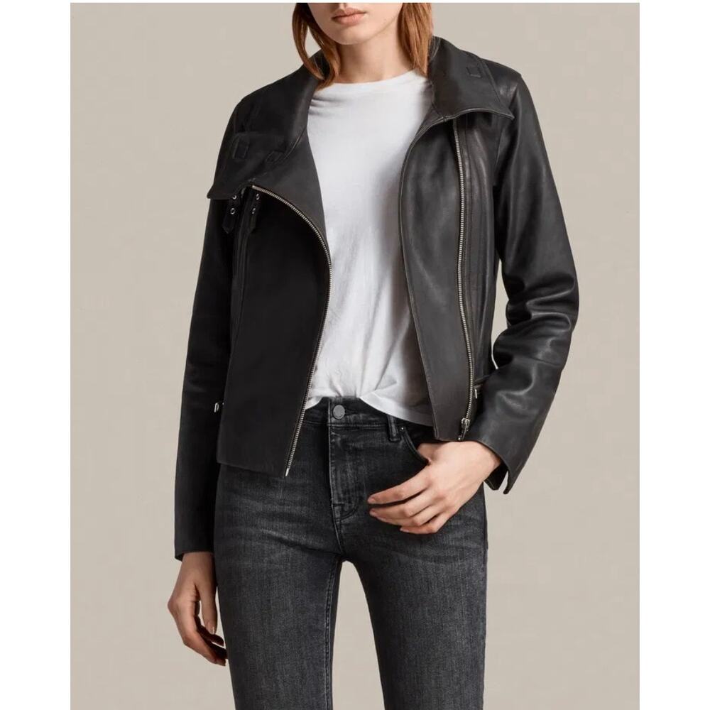ALLSAINTS Bales Leather Biker Jacket Black Size 0 $565